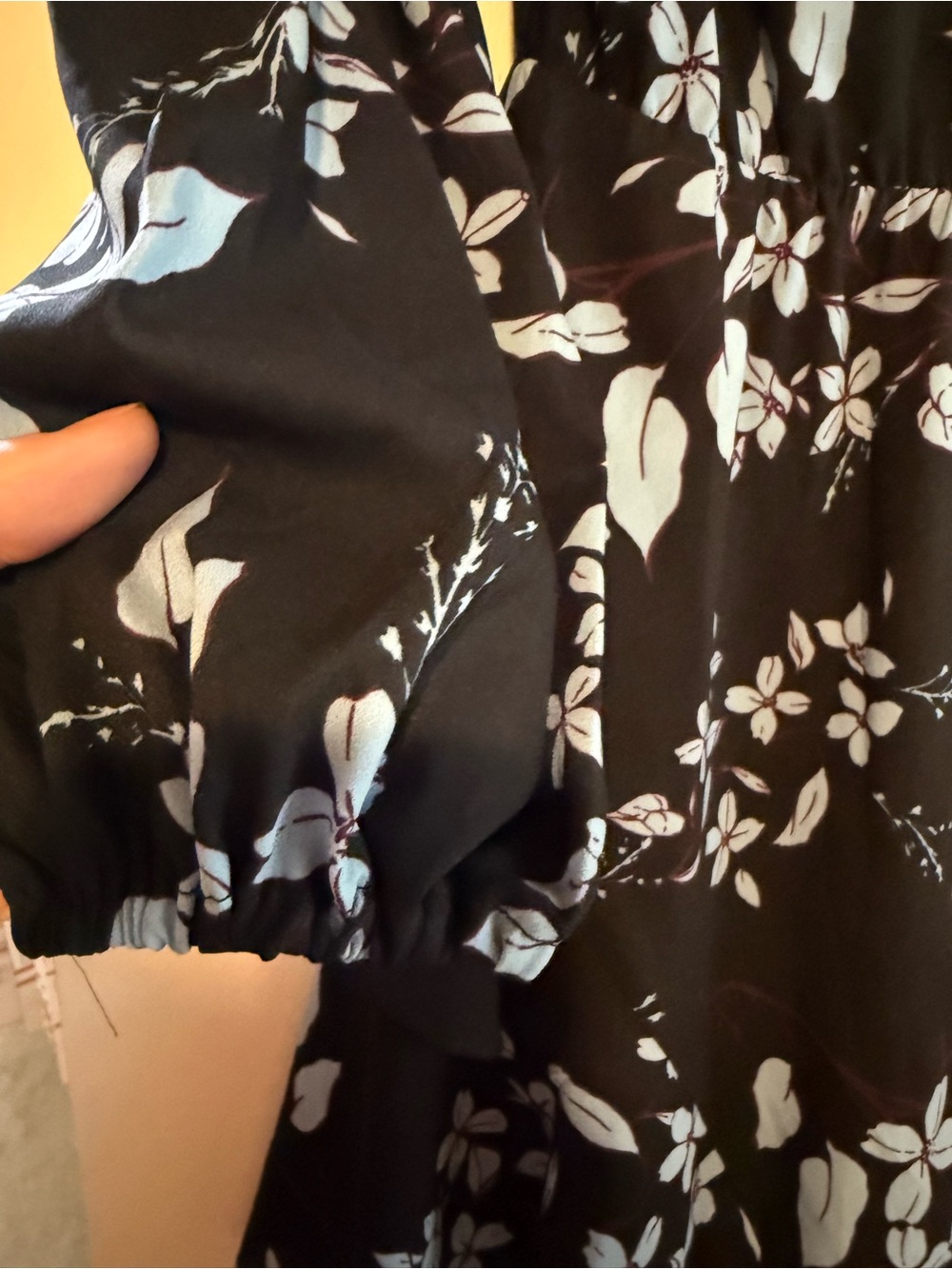 PARKER Black Floral Ruffled Long-Sleeve Dress with Blue Blossoms - Picture 5 of 8